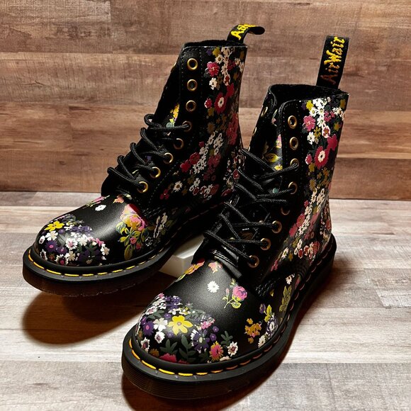 Dr. Martens Womens 1460 Pascal Floral Mash Up Leather Boots Size 6 Lace Up - Picture 3 of 8